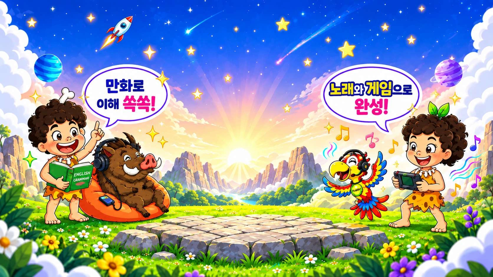 만화로 이해 쏙쏙! 노래와 게임으로 완성! 우가문 캐릭터와 우주 배경